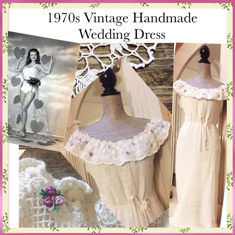 1970s Handmade Unique Vintage Crocheted Dress M